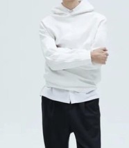 Zara Hoodie S Cement White Long Sleeve Pullover Sweatshirt Embossed Text... - $15.69