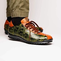 genuine alligator and ostrich quill fashion sneaker Saulo Green / Cognac image 5