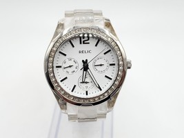 Relic Watch Women Silver Tone Multi Dial Pave Bezel Clear Band New Battery 36mm - £16.07 GBP