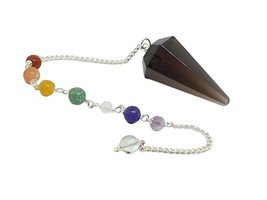 Smoky Quartz Pendulum Divination Faceted Gemstone 7 Chakra Chain &amp; Velvet Bag  - £5.47 GBP