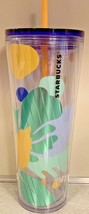 Starbucks 2020 Summer 24oz Blue Green Palm Leaf Clear Tumbler Cold Cup Straw New - £39.01 GBP