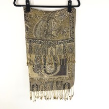 West Loop Womens Scarf Wrap Rectangle Fringe Paisley Boho Gold Brown 69x... - £7.80 GBP
