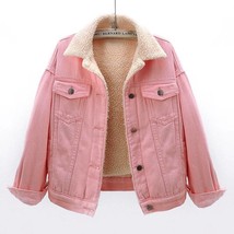 Elegant lamb wool thickened pink denim jacket for women winter new casual coat - £106.19 GBP