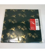 Vintage Hallmark Christmas Wrapping Paper 2 Sheets Green Gold Reindeer P... - £7.77 GBP