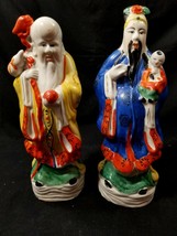 Two Ceramic Chinese Deities 11&quot; SANXING STATUES Shou &amp; Fu EXPORT PORCELAIN  - $22.50