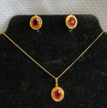 Vtg Amco 14K Gold Filled Jewelry Set 7.77g Fashion Jewelry Ruby Color Stone - £47.44 GBP