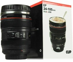 Camera Lens Cup 24-105 Coffee Travel Mug Thermos Stainless Steel, Leak-Proof Lid - £15.73 GBP