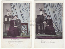 Antique Romantic Couple Holding Hands, Kissing, Love, SET of 2 vintage postcards - £4.68 GBP
