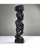 Vintage African Ebony Wood Carved Statue 15x3.5x4&quot; Authentic Art Man Wit... - $5,702.05 MXN