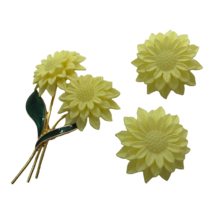 Vintage Flower Brooch &amp; Clip Earrings Germany Yellow Plastic retro cotta... - £19.40 GBP