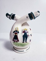 Vintage Ceramic Double Neck Oil &amp; Vinegar Cruet Handpainted Dutch Farm Couple - £7.88 GBP