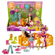 Yr 2005 Polly Pocket HORSING AROUND w/ Polly, Lila, Horses &amp; Cowgirl Accessories - £59.75 GBP