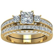 Engagement Solitaire Ring Gold PVD Steel Eternity Wedding Band Stacking Set - £15.72 GBP