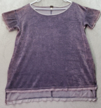 We The Free Blouse Women&#39;s S Purple Velour Short Sleeve High Low Slit Oversized - £16.01 GBP