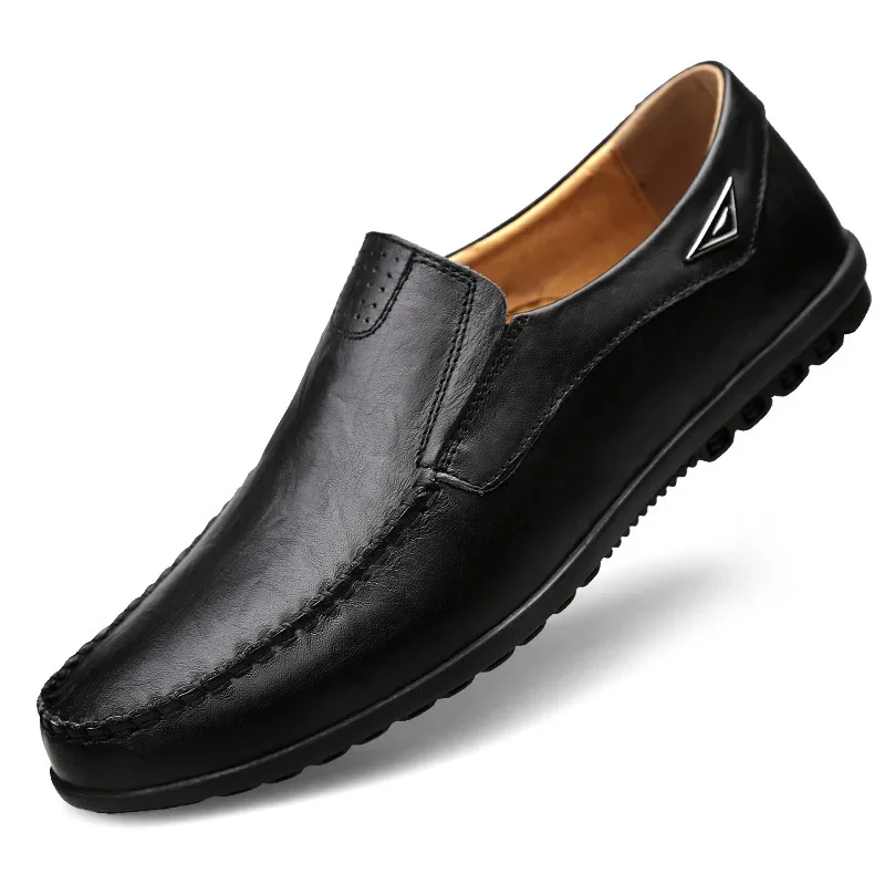 man shoes Genuine Leather Men Casual Shoes Brand Mens Breathable Slip on Black D - £36.64 GBP