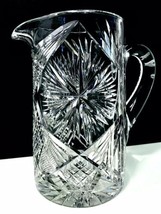 American Brilliant Period Antique Starburst Diamond Fan Crosshatch Water Pitcher - £72.07 GBP