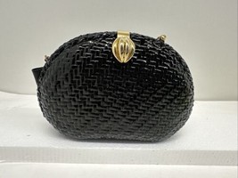 Vanessa Vintage Black Wicker Coated Woven Crossbody Bag Purse Chain Strap - £31.15 GBP