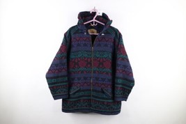 Vintage 90s Woolrich Womens XL Abstract Wool Flower Full Zip Hooded Jacket USA - £118.23 GBP