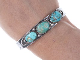 c1940&#39;s Navajo Stamped silver and turquoise bracelet - £269.02 GBP