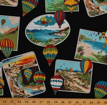 Cotton Hot Air Balloons Photos Postcards Black Fabric Print by the Yard D691.19 - £9.54 GBP