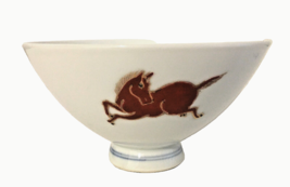 Japanese Porcelain Rice Bowl White w/Horses &amp; Japanese Characters 2.5&quot;H ... - £10.58 GBP