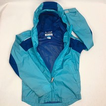 Columbia Windbreaker HoodieRain  Jacket Womens M Blue Aqua Green Zipper ... - $20.13