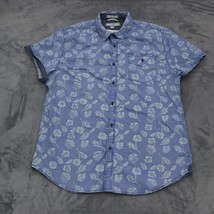 PD C Stretch Mens L Blue Floral Slim Fit Button Up Short Sleeve Collared Top - £20.49 GBP