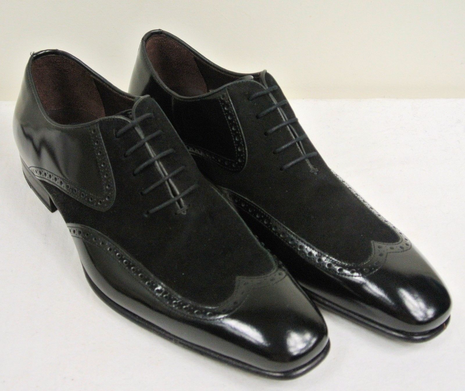 New Handmade Mens formal shoes, Men Black wing tip suede and leather dress shoes