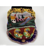 1920s Folk Art Beaded Pouch Flapper Beaded Push Lock Coin Bag  - £205.24 GBP