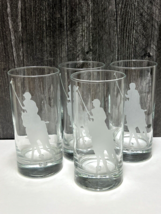 4 Etched Tumbler Highball Glasses w Polo Player on Horse Suspended Bubbl... - £58.38 GBP