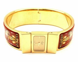 Authentic! Hermes Loquet Red Horse Equestrian Motif Bangle Bracelet Watch - £1,417.79 GBP