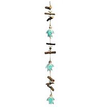 Wooden Aqua Three Turtle Strand With Driftwood and Stone Mobile - $25.72