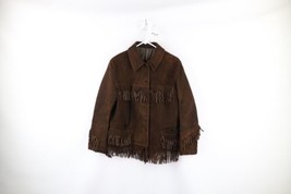 Vintage 60s Boho Chic Womens 14 Distressed Fringed Suede Leather Western Jacket - £140.13 GBP