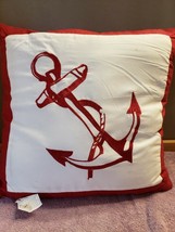 Accent Pillow White with Red Anchor Nautical Beach Ocean Sea - $29.69