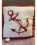 Accent Pillow White with Red Anchor Nautical Beach Ocean Sea - £23.21 GBP