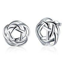 18K White Gold Plated Abstract Circular Stud Earring - £25.78 GBP