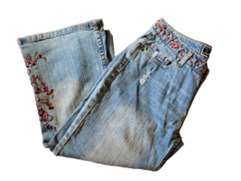 Rave 4 Real R4R Pants Womens 9 Blue Denim Jeans Capri Floral Embroidered... - $375.23 MXN