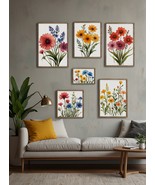 Wall Art Print Set of 6 Watercolor Wildflower Floral Botanical Prints - $2.99