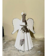 Angel Candle Holder in Rustic White Tin with battery Candle - $67.33 CAD