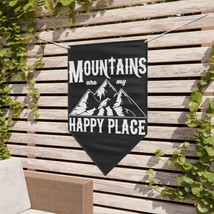 Custom Block-Out Pennant Banner with &quot;Mountains Are My Happy Place&quot; Desi... - £38.60 GBP+