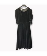 Vintage Laura Ashley Black Velvet Puff Sleeve Sweetheart Dress Midi Bow ... - $178.20