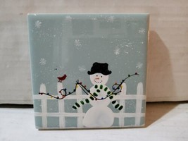 Hand Painted Christmas Snowman Hanging Wall Tile 4.25&#39;&#39; Square Cardinal ... - £8.92 GBP
