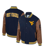 Navy Wool Brown Genuine Leather Sleeves Varsity Jacket - $181.47 CAD+
