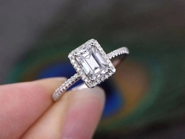 CZ AAA+Emerald Cut Halo Moissanite Engagement,  Wedding,  Anniversary Ring - £78.22 GBP