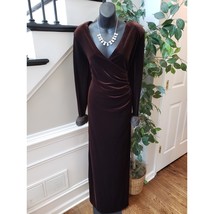 Viintage Cachet Long Maxi Dress 16 Brown Velour Long Sleeve Faux Fur Formal - $94.05