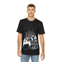 Men&#39;s Polyester Tee &quot;Find Yourself&quot; - Vintage Black White Illustration Tee - $40.17+