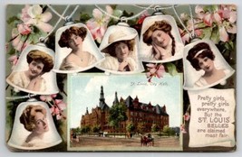 St Louis Belles Most Fair Pretty Girls With City Hall Inset Tuck Postcard B46 - £11.92 GBP