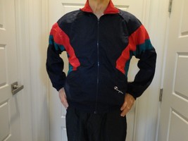 Vtg 80&#39;s Champion Men&#39;s Fitness Blue Tag Colorblock Nylon Track Jacket Adult S - £34.02 GBP