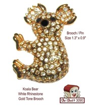 Koala Bear Pin White Pave Rhinestone Gold Tone Brooch Pin - $14.95
