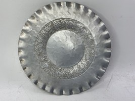 Metal Hand Everals Forged Floral Platter/ Plate 12” Vintage Aluminium - $10.37